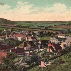 This 1912 postcard shows the farmyard and buildings at Court Farm.