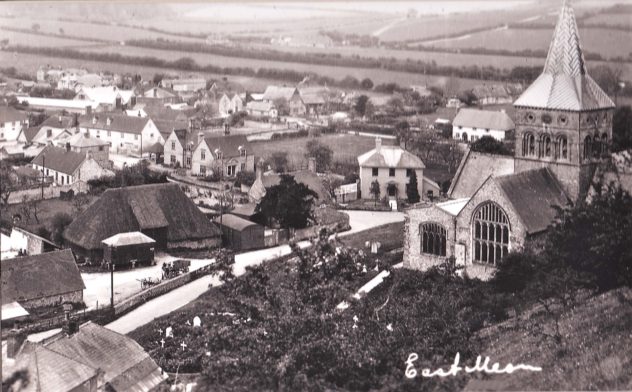 Almshouses had been built on the eastern side of Church Street in 1904. No cottage in church yard, and the rifle range had been built at the institute (top left) so post 1918.
