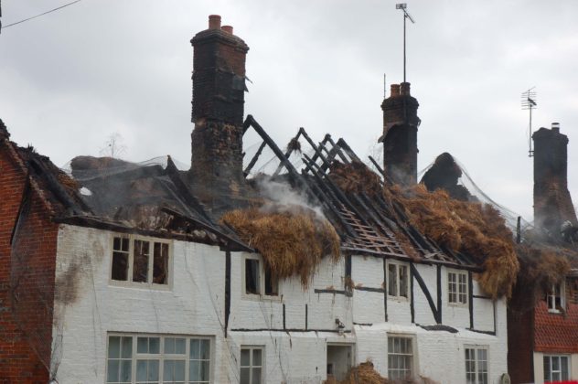 The aftermath  of the second thatch fire at Hockley & Brook Cottages, March 2013. | Michael Blakstad