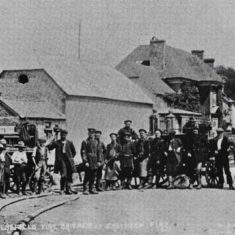 Aftermath of High Street fire June 1910. The next day, with Petersfield Fire Brigade, Boy scouts, and policemen.