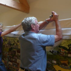 The panel is transferred to the oak frame, Charles Clayson and Rosemary Ryder 