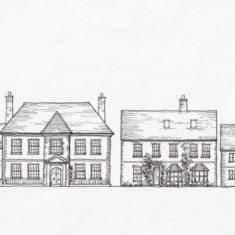 Sketch of Glenthorne and Brooklyn Sketch of Brooklyn (centre), Glenthorne (left) and Clare and Francis cottages by Tricia Blakstad for village guide leaflet, 1982 | Tricia Blakstad