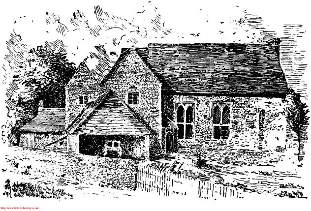 Victoria County engraving of Court Farm in the 1900s, when the Hall was still used to house farm equipment, | Victoria County History