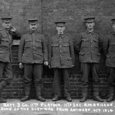 Owen Budd, fourth from the left, 1914, with 12th Battery, 11th platoon, 3 company, Second RMLI Brigade - survivors from Antwerp
