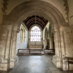Chancel of All Saints Church Photographed in April 2020 during the coronavirus lockdown, this shows one of the romanesque arches of the 12th century transept. RG. | Richard Gaisford