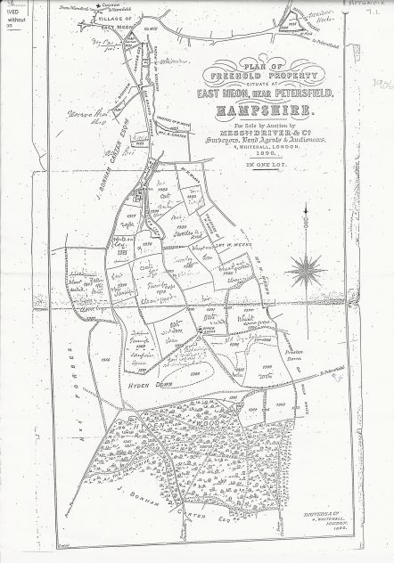 1890 sale map of South Farm with crops listed for each field