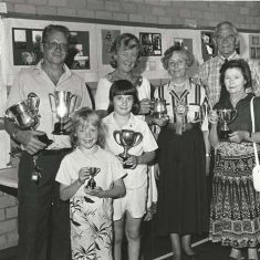 Annual  Show winners, 1980s L to R, back row, Keith Kitcher, Susan Hull, Molly Dicker, Adrian Pelly, front row, Lisa Kittcher, Claire Wilkinson, Bun Roper | Stan Smith
