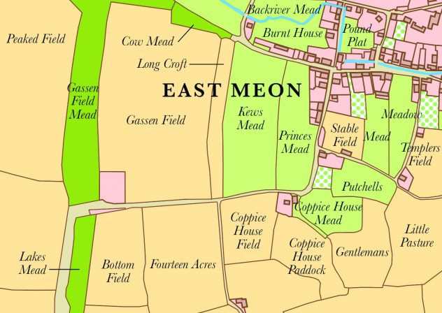 southern west section of East Meon showing Garston Farm