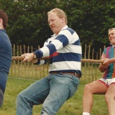 Scottish rugby players in tug-of-war
