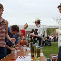 David Parkinson and Sophy supervising wine tasting