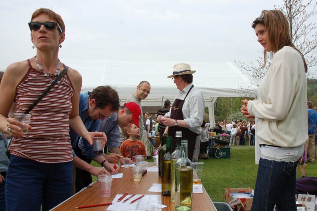 David Parkinson and Sophy supervising wine tasting