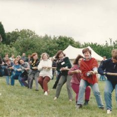 women's tug-of-war team including Susan Harewood, Tricia Blakstad